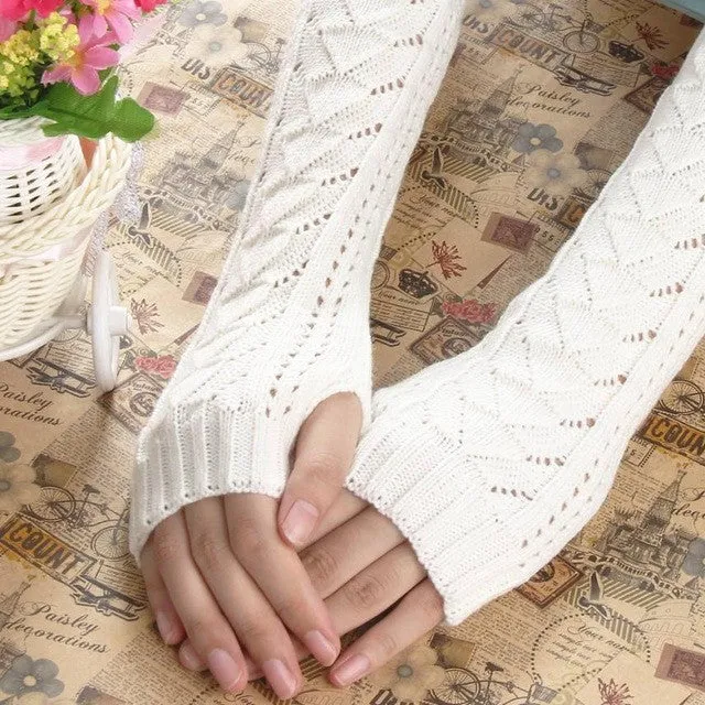 Cozy Fingerless Knit Gloves with Hollow Out Design