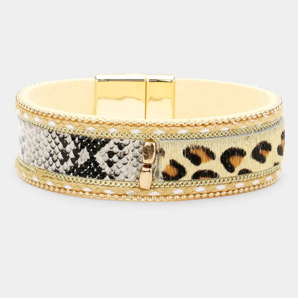 iLLASPARKZ Magnetic Faux Leather Bracelet with Snake Skin Leopard Pattern