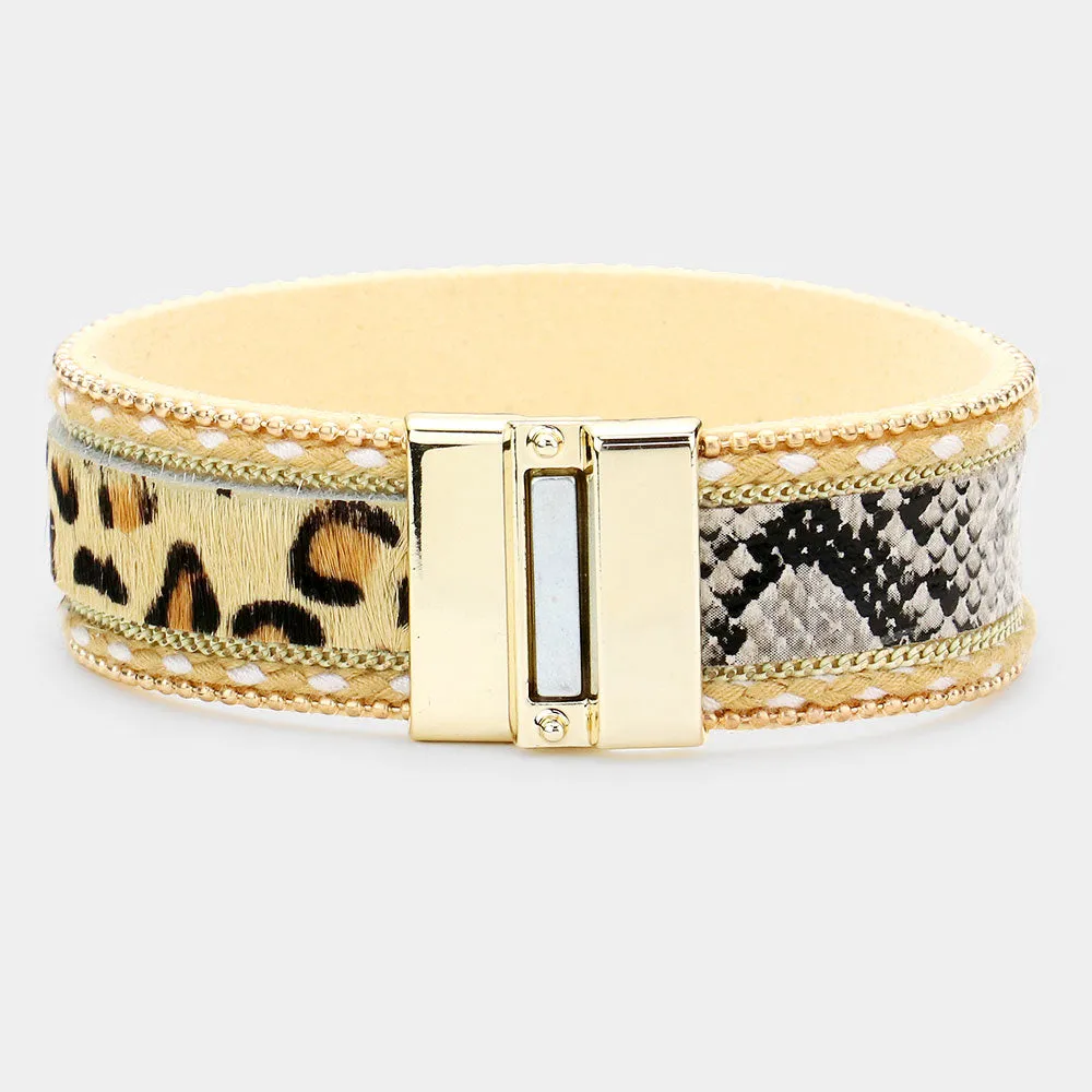 iLLASPARKZ Magnetic Faux Leather Bracelet with Snake Skin Leopard Pattern