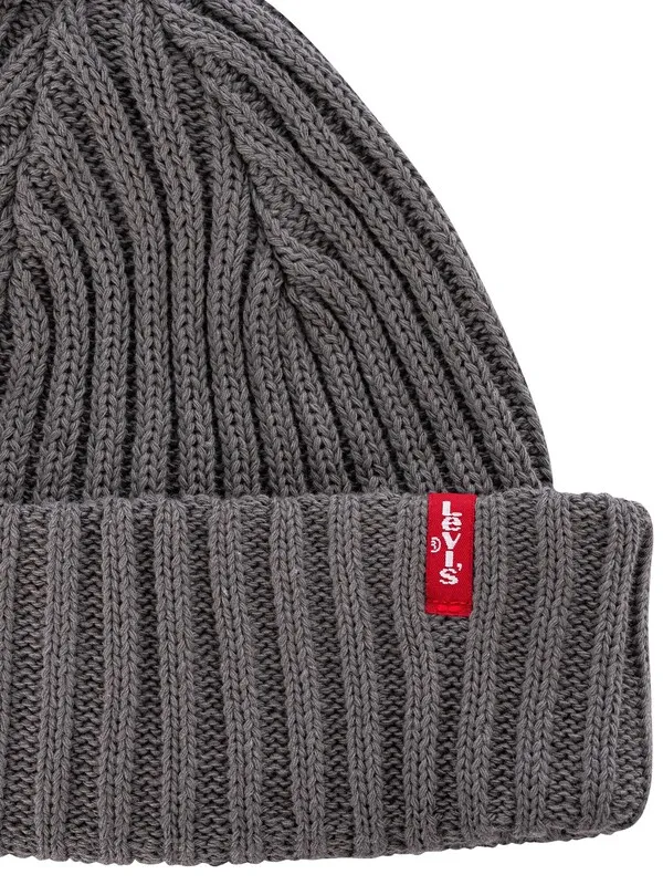 Dark Grey Levi's Ribbed Beanie