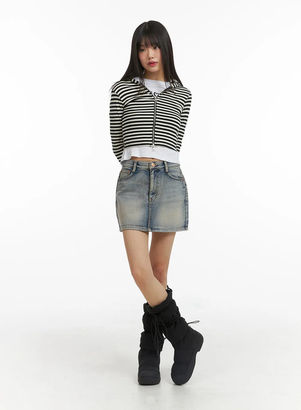 CJ412 Light Washed Denim Mini Skirt