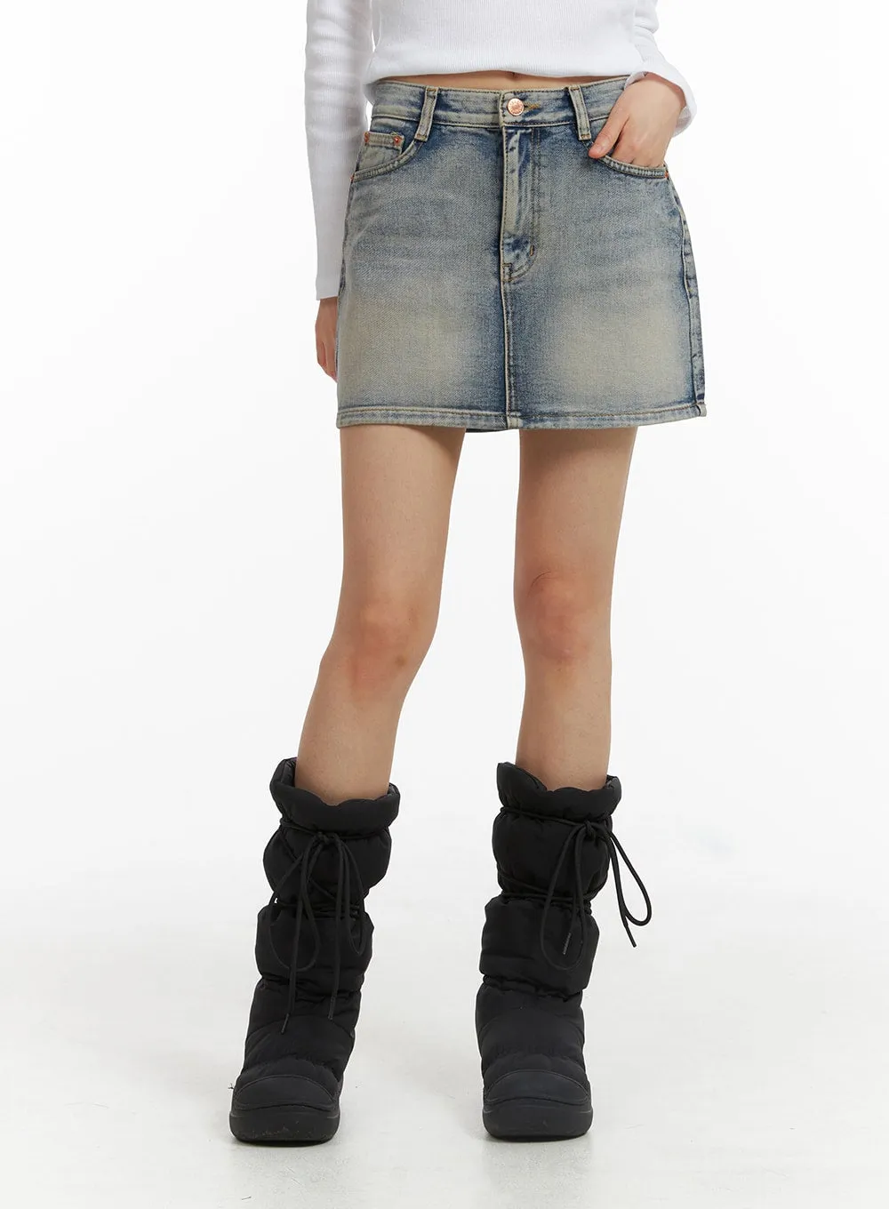 CJ412 Light Washed Denim Mini Skirt