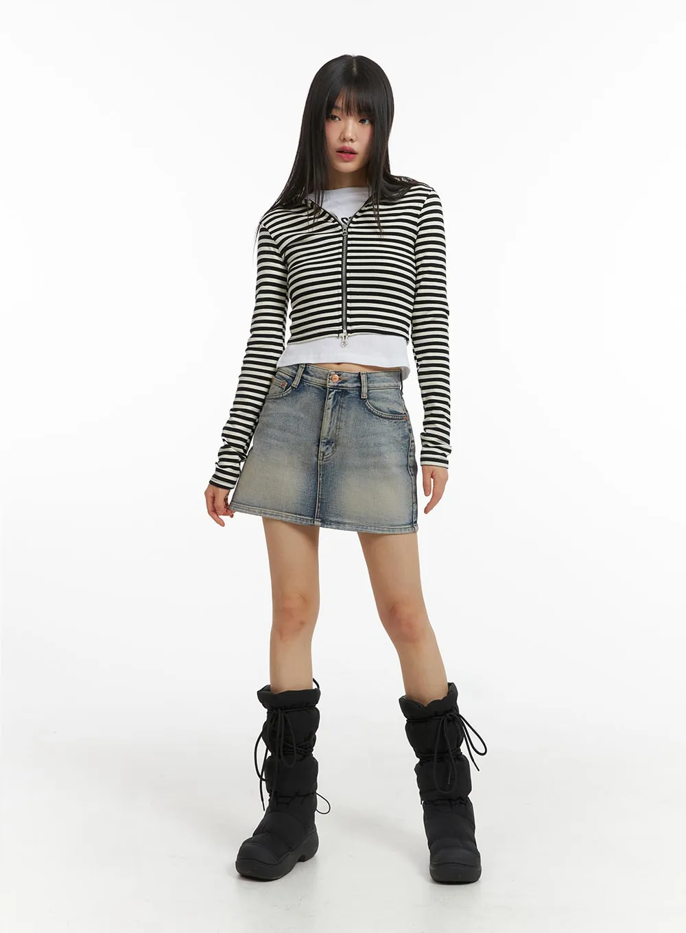 CJ412 Light Washed Denim Mini Skirt