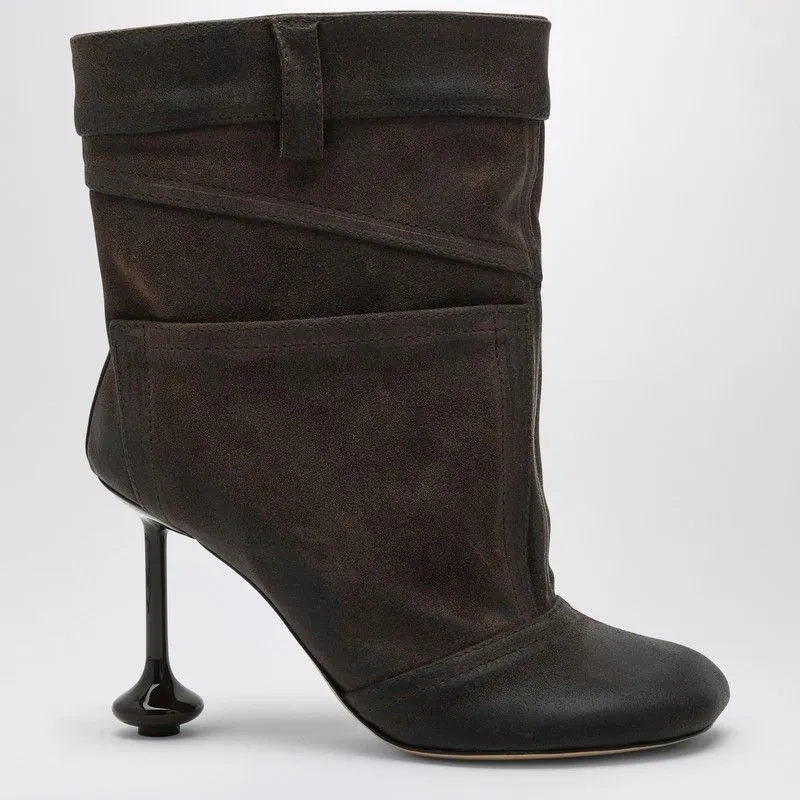 LOEWE Chic Taupe Suede Ankle Boots Toy Heel