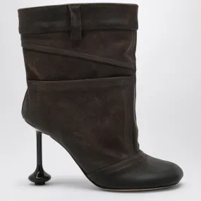 LOEWE Chic Taupe Suede Ankle Boots Toy Heel