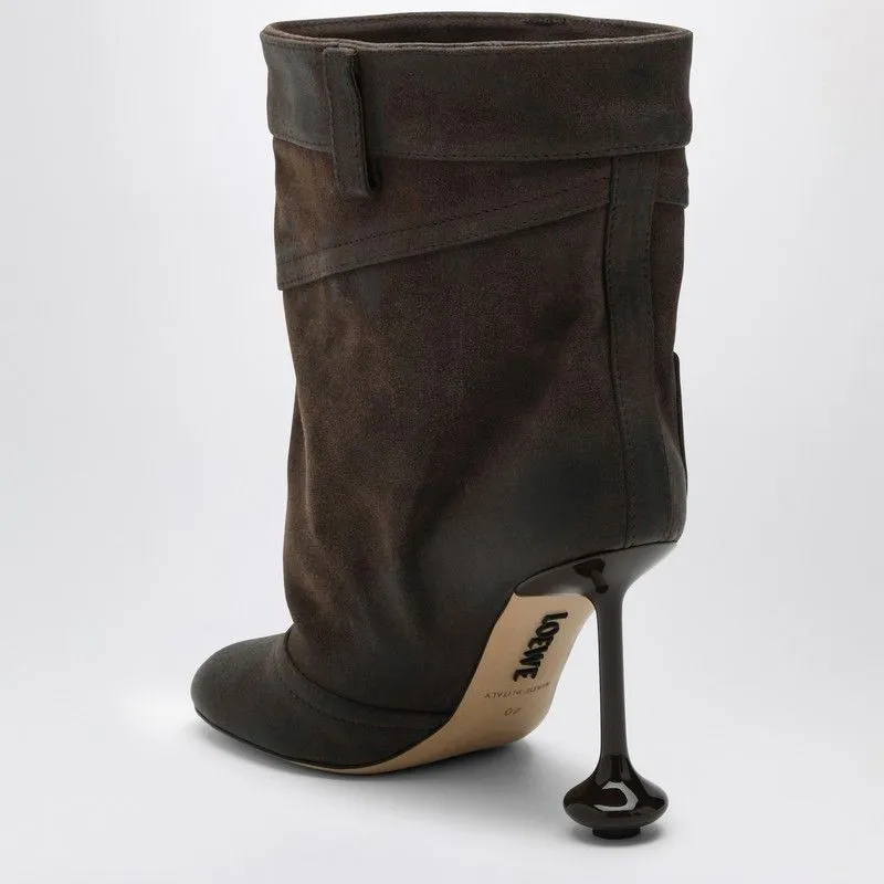 LOEWE Chic Taupe Suede Ankle Boots Toy Heel