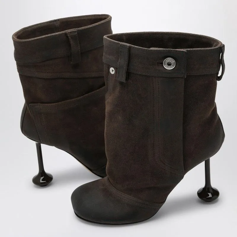 LOEWE Chic Taupe Suede Ankle Boots Toy Heel