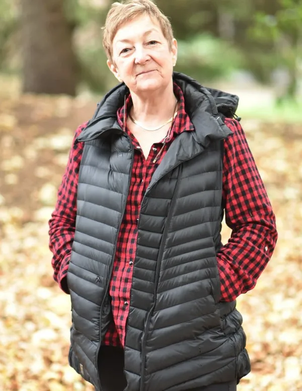 Long Down Vest (Black Outside/Red Plaid Inside)