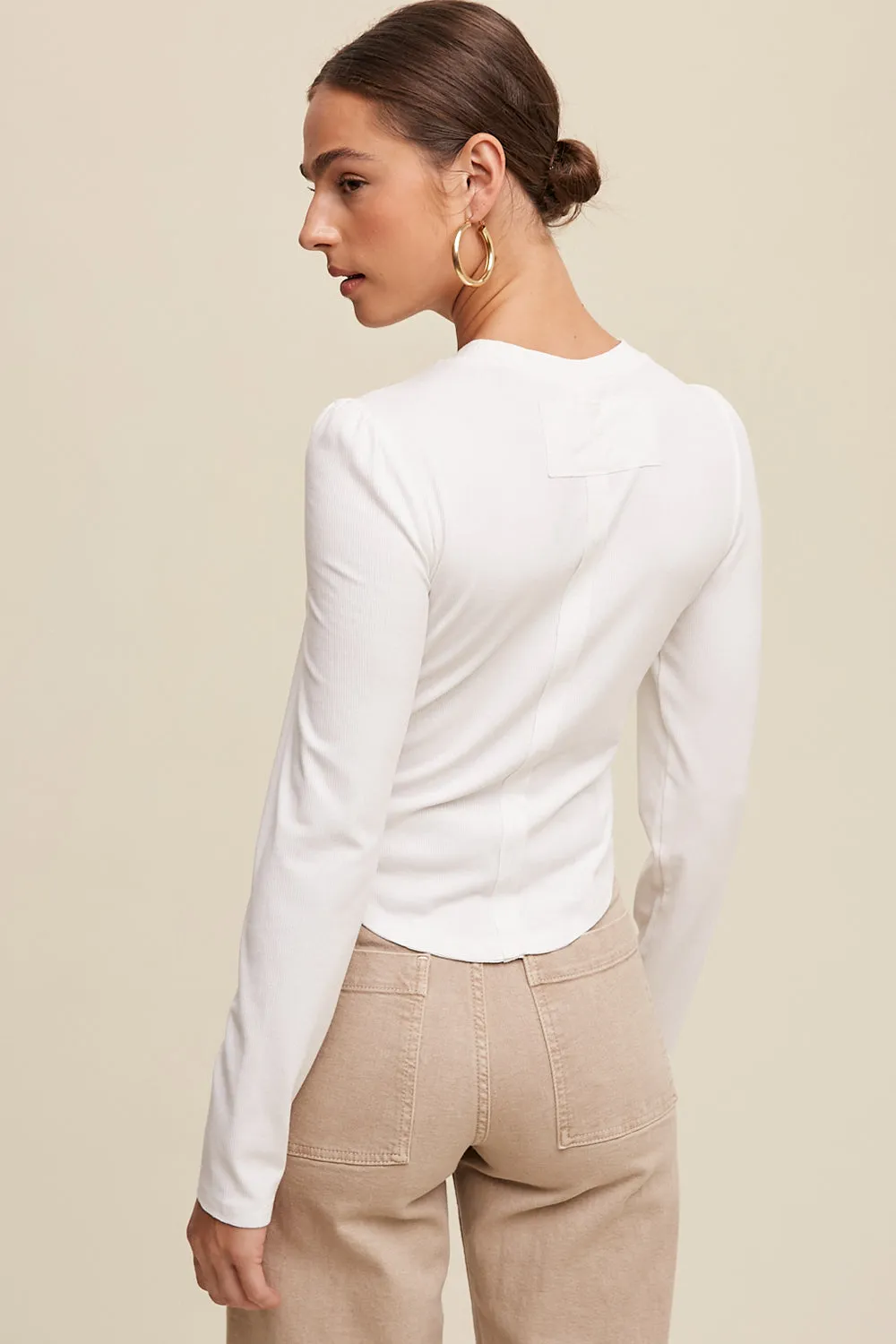 Fitted Ribbed Long Sleeve Knit Top