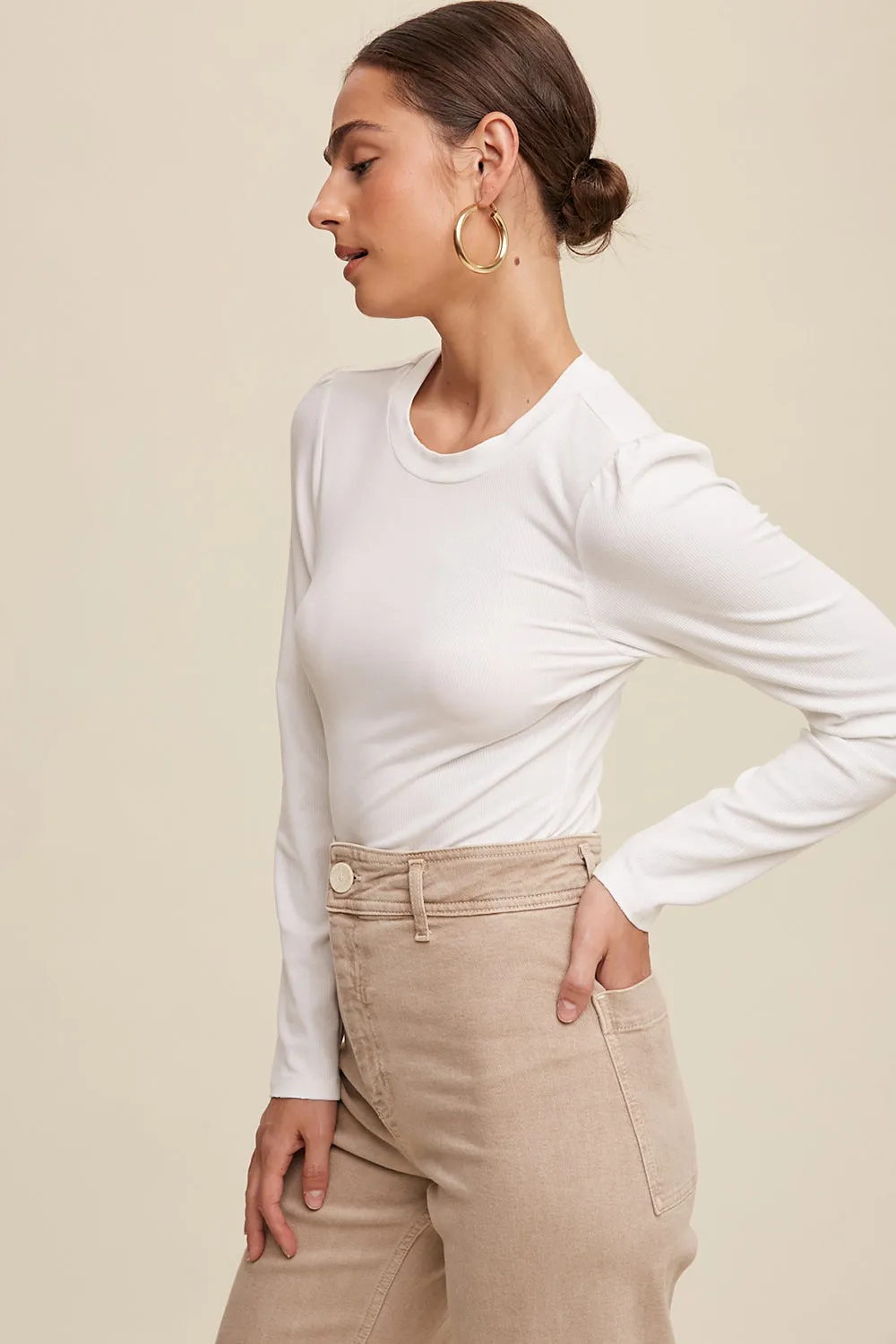 Fitted Ribbed Long Sleeve Knit Top