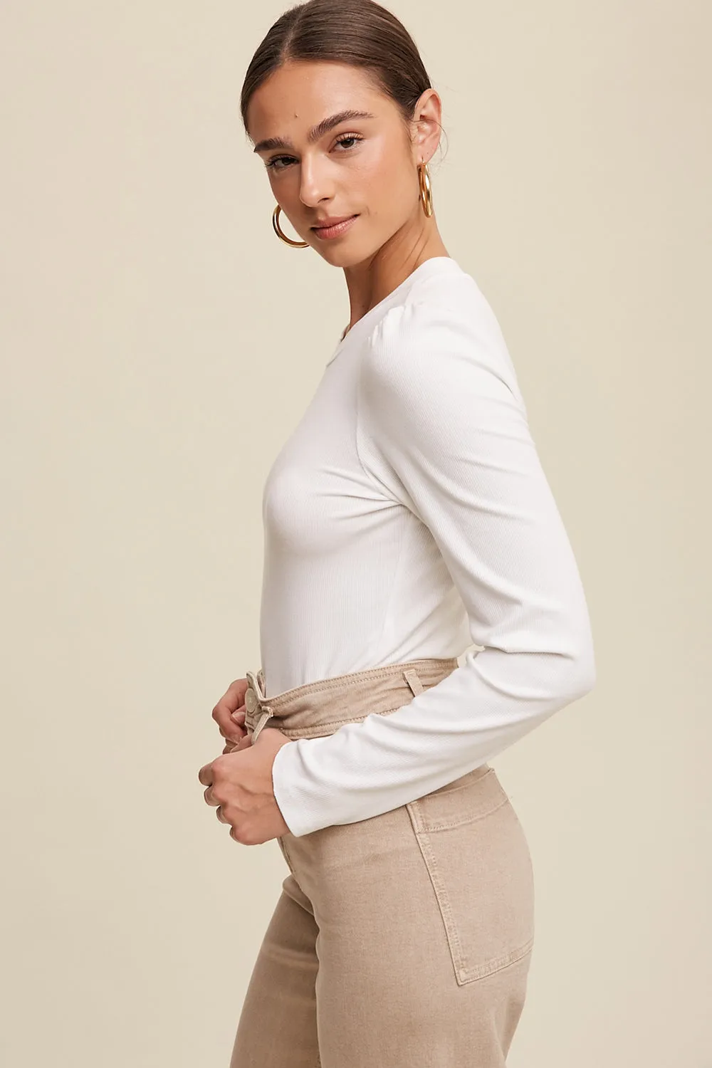 Fitted Ribbed Long Sleeve Knit Top