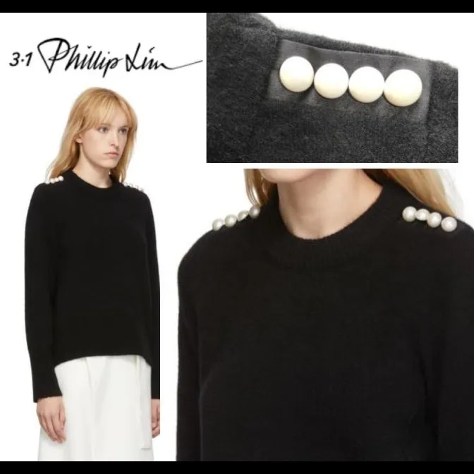 U-Neck Wool Long-Sleeve Top with Subtle Jewel Detail