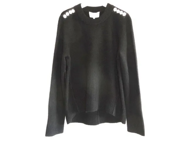 U-Neck Wool Long-Sleeve Top with Subtle Jewel Detail