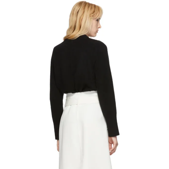 U-Neck Wool Long-Sleeve Top with Subtle Jewel Detail