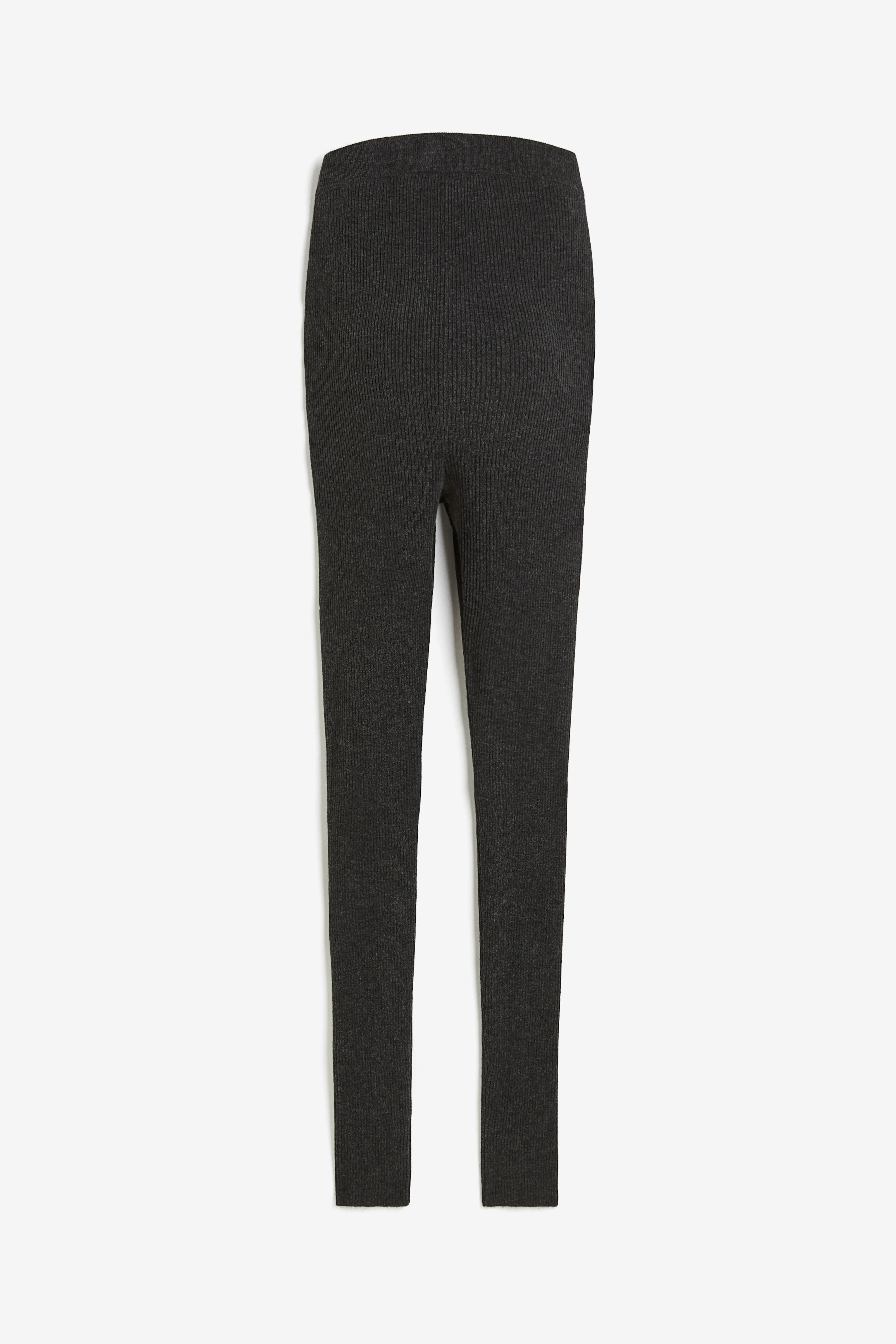 MAMA Rib-knit Leggings - High Waist - Long - Dark Grey Marl - Ladies - H&M GB