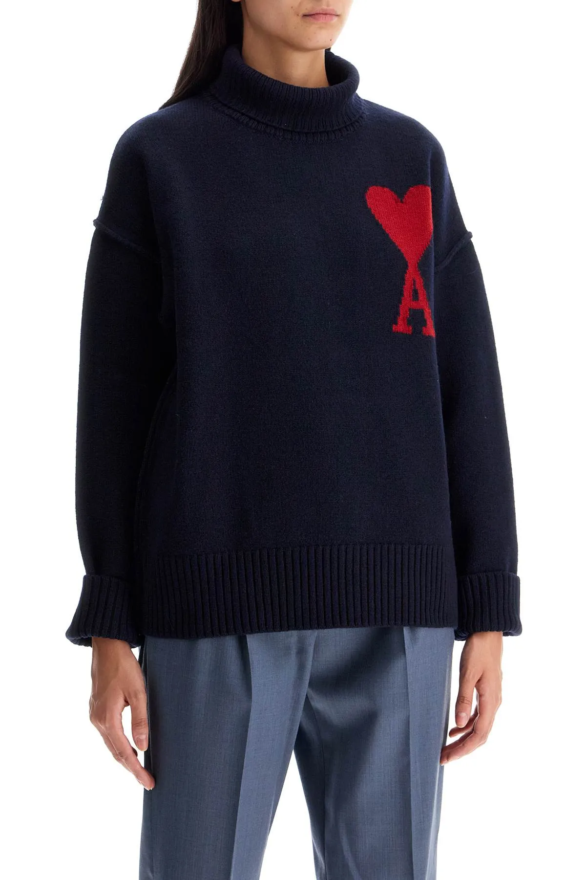 Marine/Rouge Wool Turtleneck Sweater - Ami de Coeur - UKS406 018