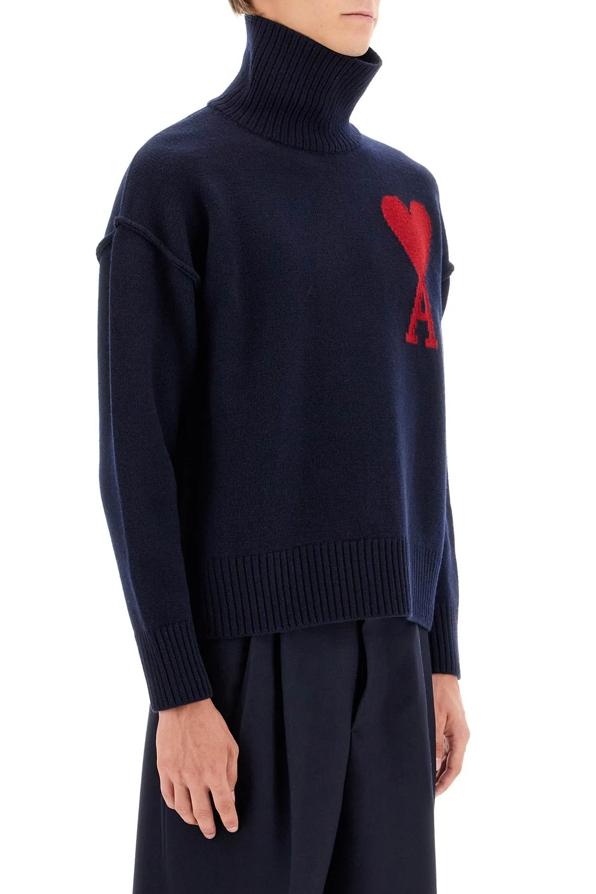 Marine/Rouge Wool Turtleneck Sweater - Ami de Coeur - UKS406 018