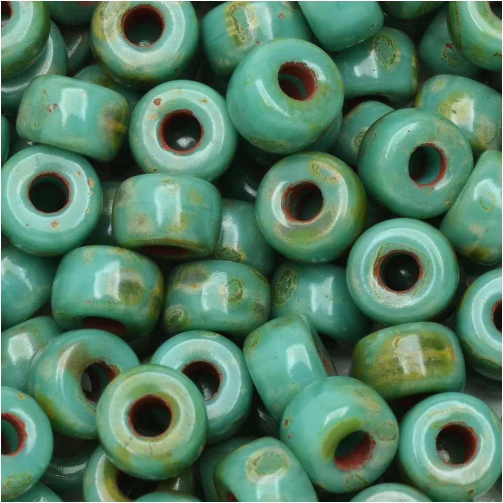 Czech Glass Matubo 2/0 Seed Bead Turquoise Green Dark Travertine 20 Gram Tube