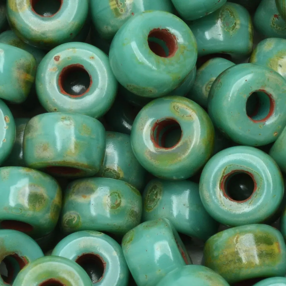 Czech Glass Matubo 2/0 Seed Bead Turquoise Green Dark Travertine 20 Gram Tube