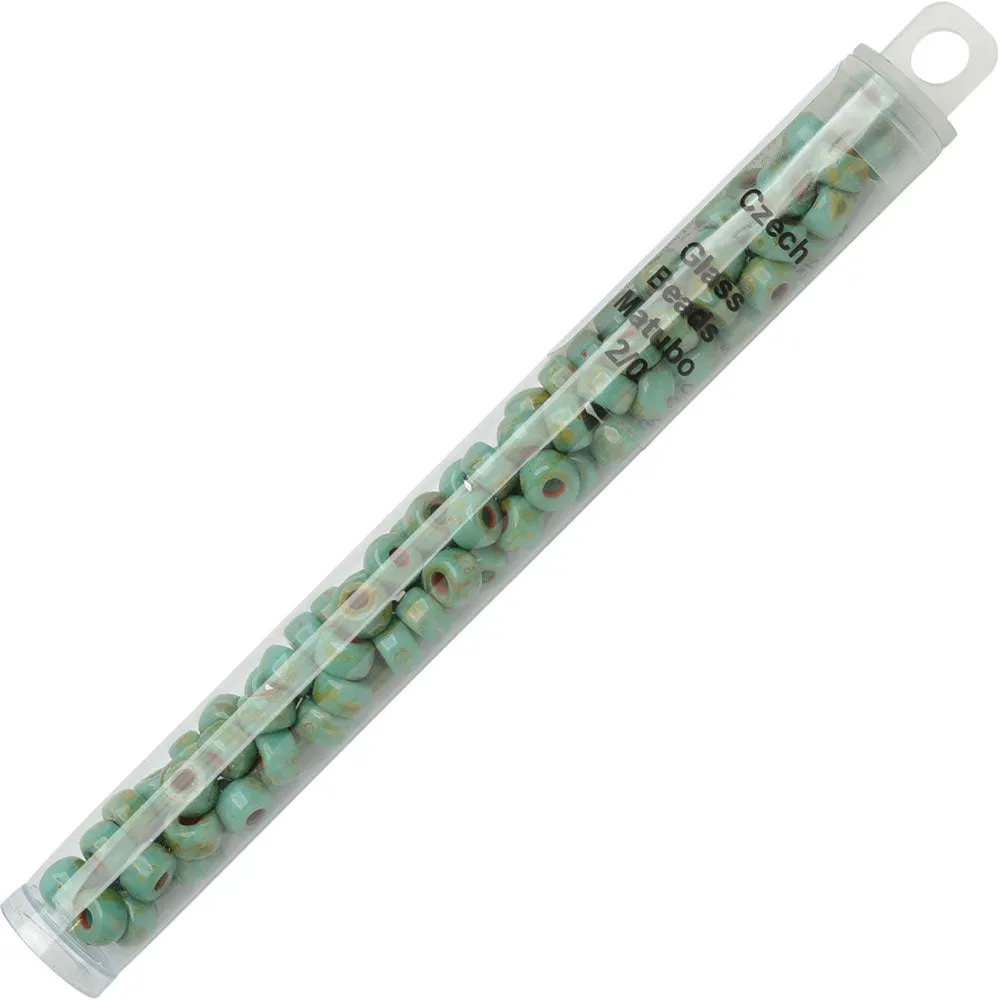 Czech Glass Matubo 2/0 Seed Bead Turquoise Green Dark Travertine 20 Gram Tube