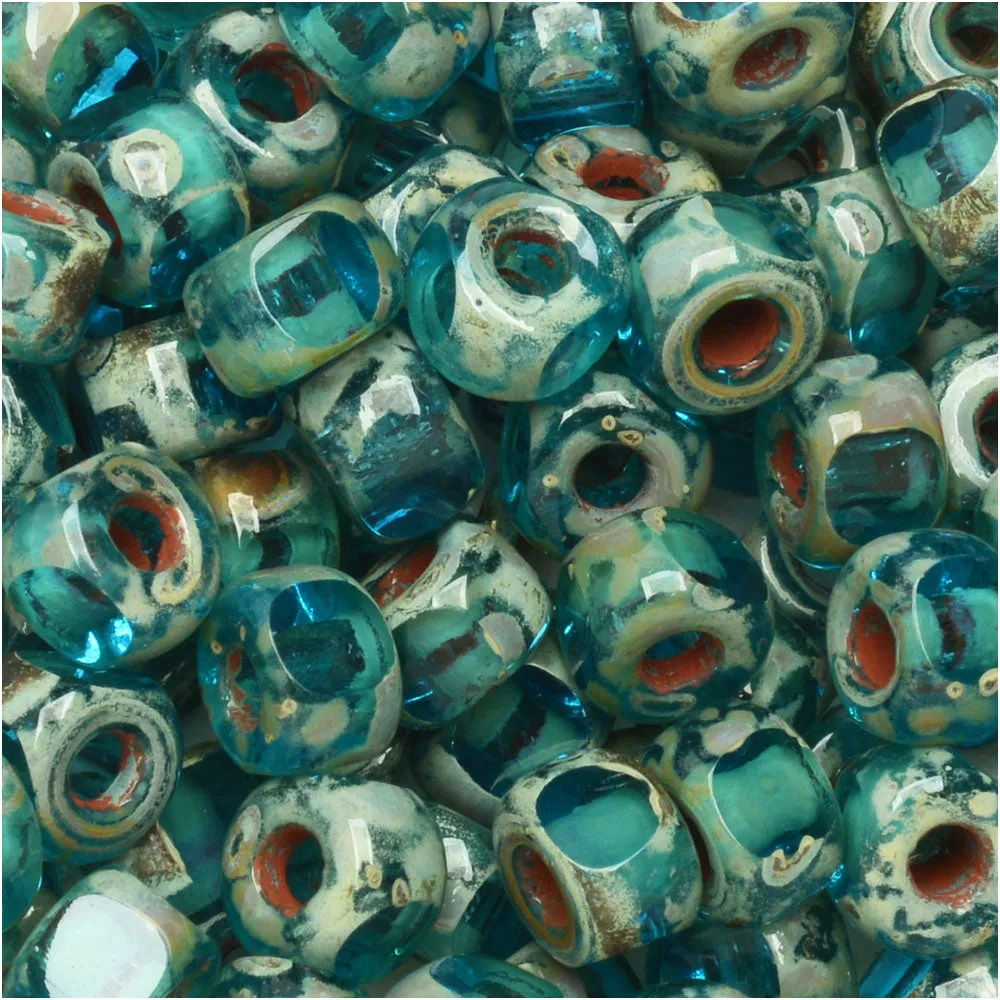 Czech Glass Matubo Tri-Cut 2/0 Seed Bead Aqua Dark Travertine 20 Gram Tube