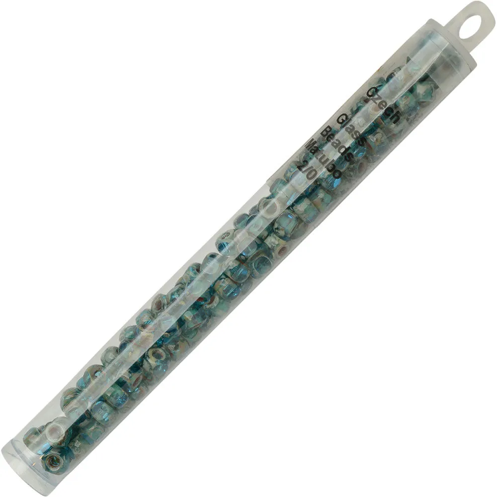 Czech Glass Matubo Tri-Cut 2/0 Seed Bead Aqua Dark Travertine 20 Gram Tube