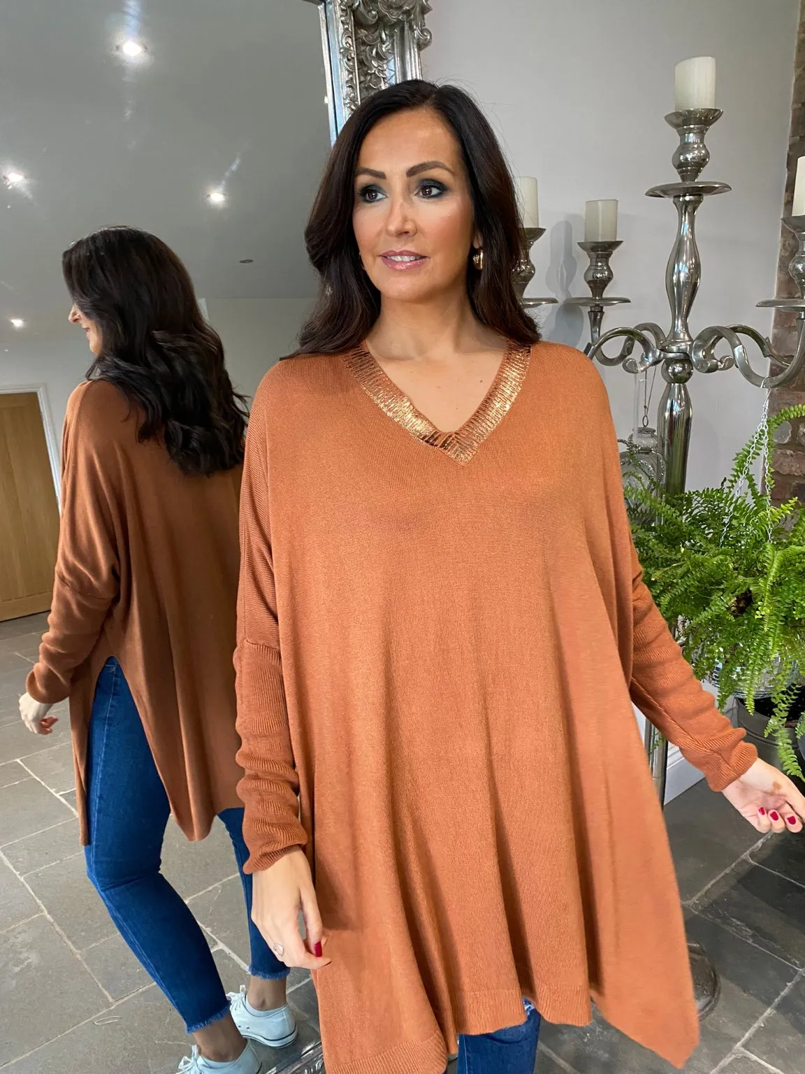 Metallic V Neck Fine Knit Harper