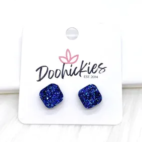 10mm Glitter Square Earrings - Midnight Blue