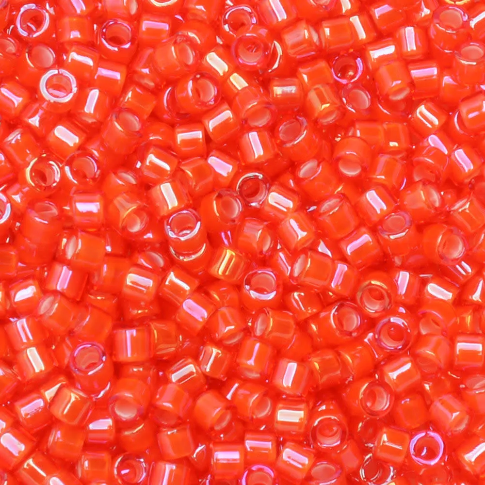 Miyuki Delica Seed Beads White Lined Flame Red AB 11/0 Size #1780 (7.2 Gram Tube)