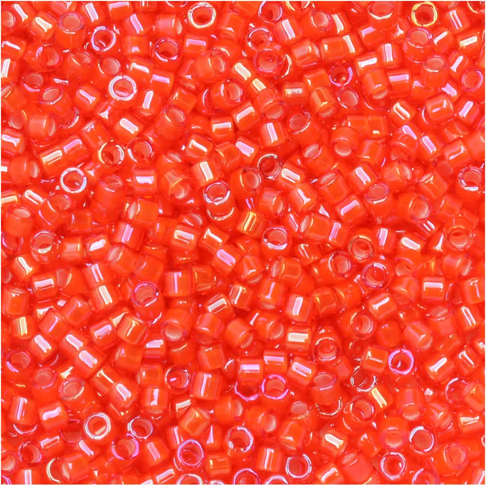 Miyuki Delica Seed Beads White Lined Flame Red AB 11/0 Size #1780 (7.2 Gram Tube)