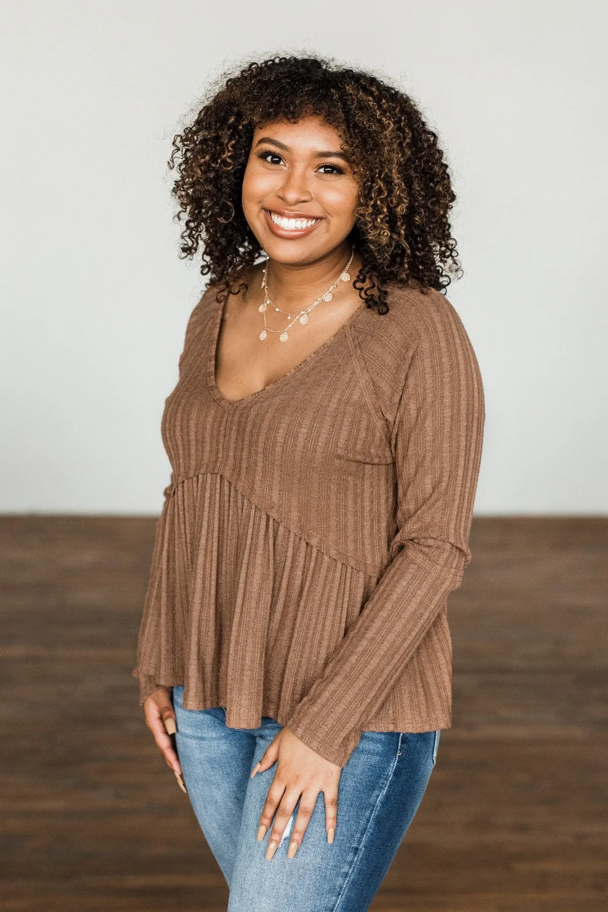 Babydoll Knit Top in Mocha