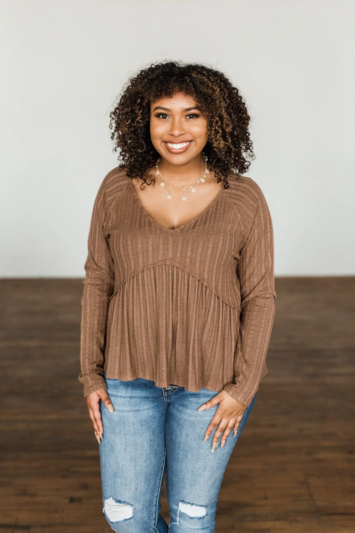 Babydoll Knit Top in Mocha