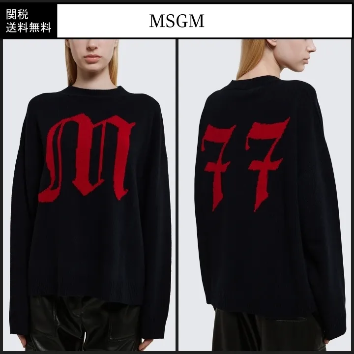 Wool Office Style Logo Crew Neck Casual Style MSGM