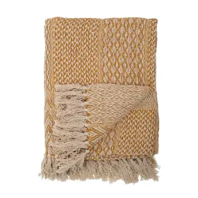 Mustard Cotton Knit Throw with Fringe