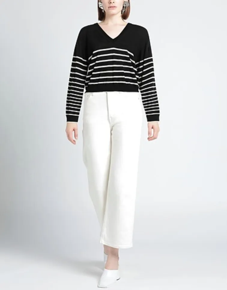 Wool V-Neck Long Sleeves Stripes