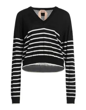 Wool V-Neck Long Sleeves Stripes