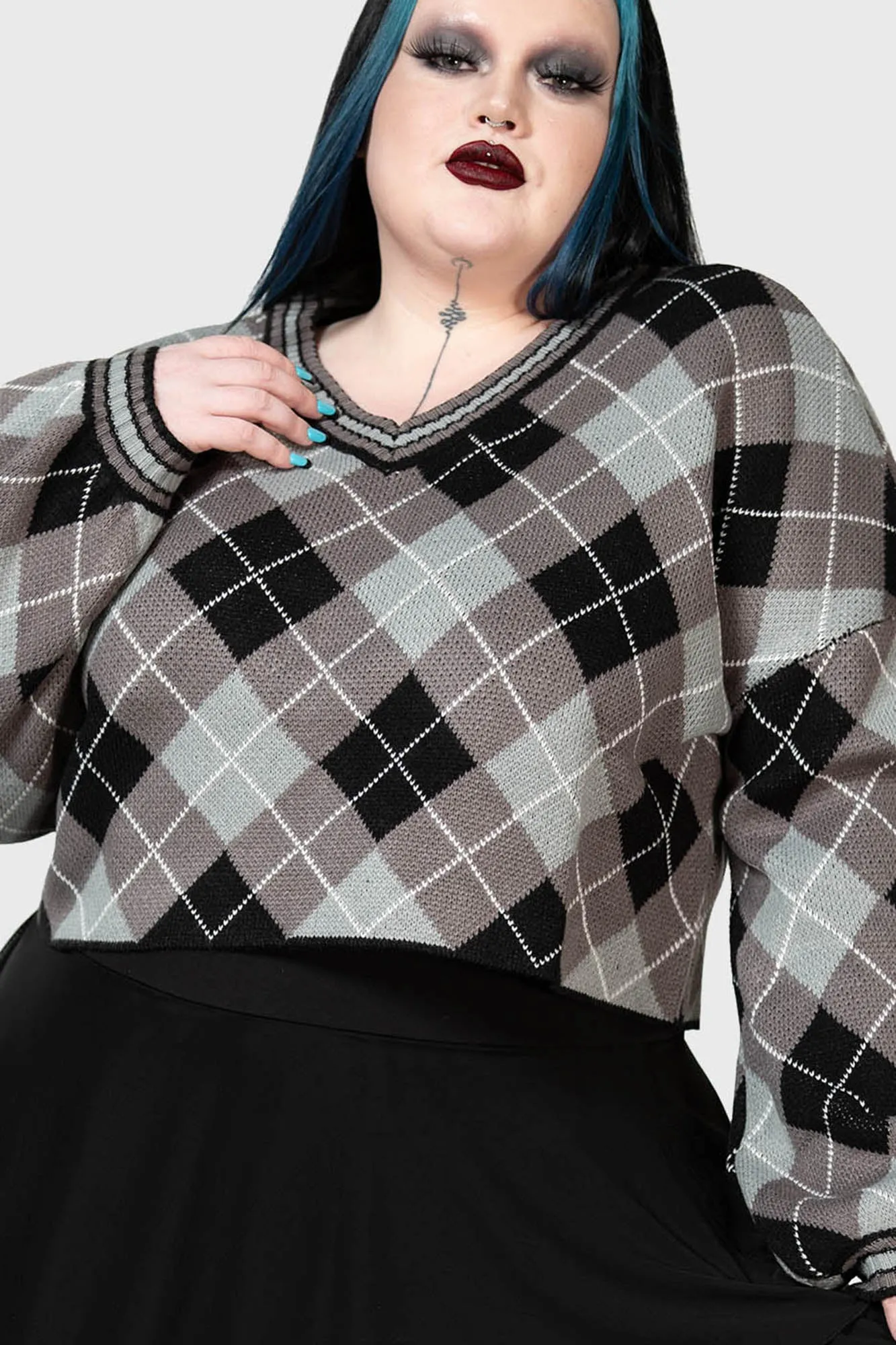 Nasiv Plus Size Argyle Knit Top