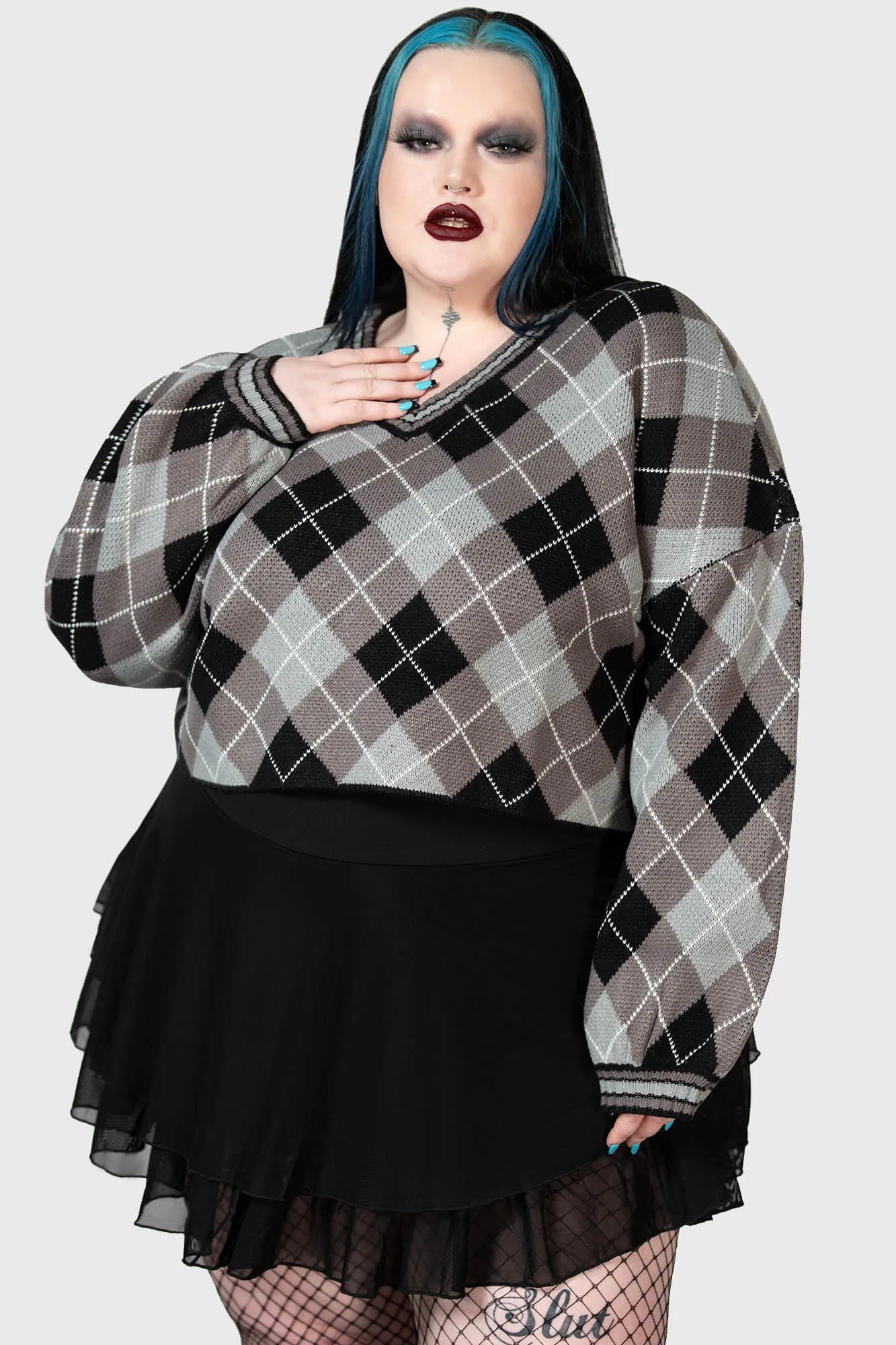 Nasiv Plus Size Argyle Knit Top