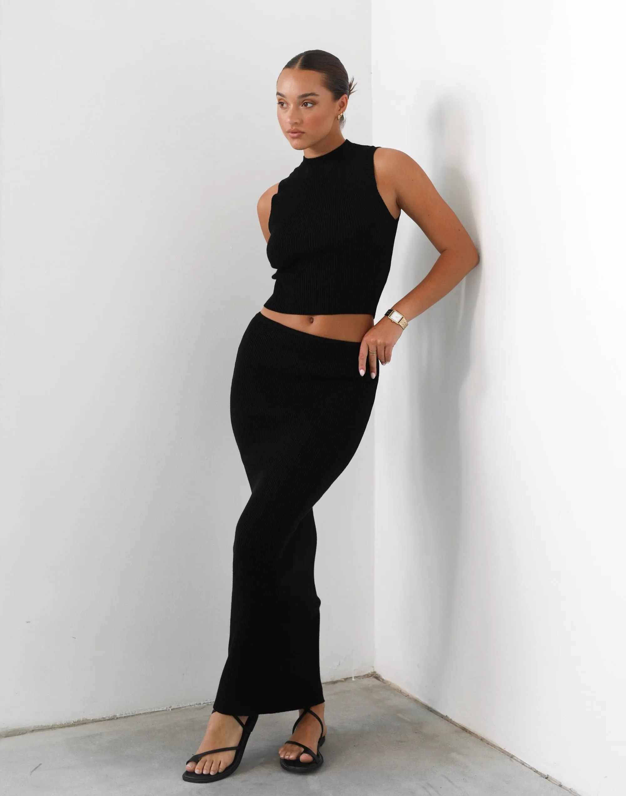 Black Nate Knit Maxi Skirt