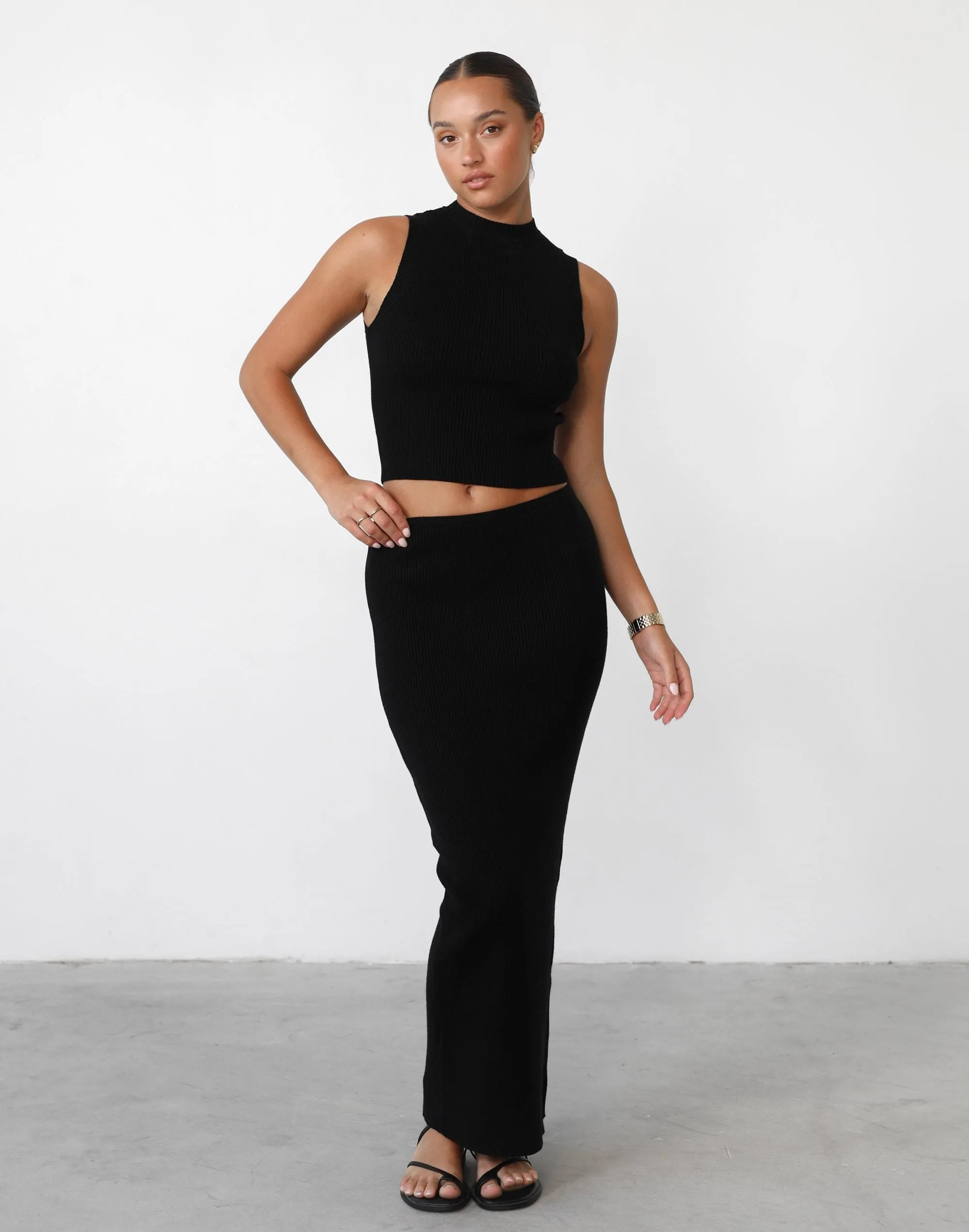 Black Nate Knit Maxi Skirt