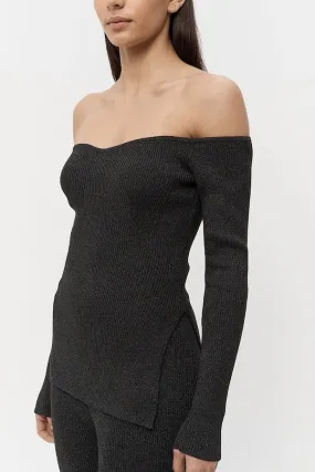 Black Off Shoulder Sparkle Knit Top