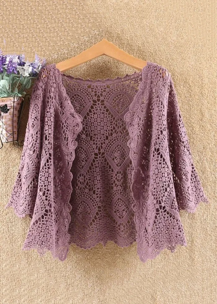 New Green Hollow Out Solid Cotton Knit Cardigan for Summer AS1056