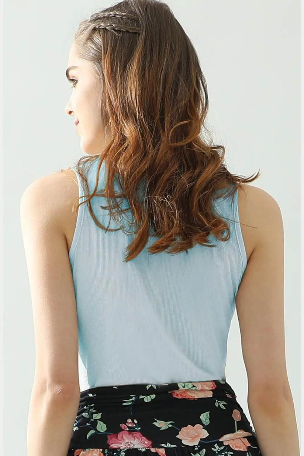 Rib Knit Tank Top by Ninexis with Notched Detail