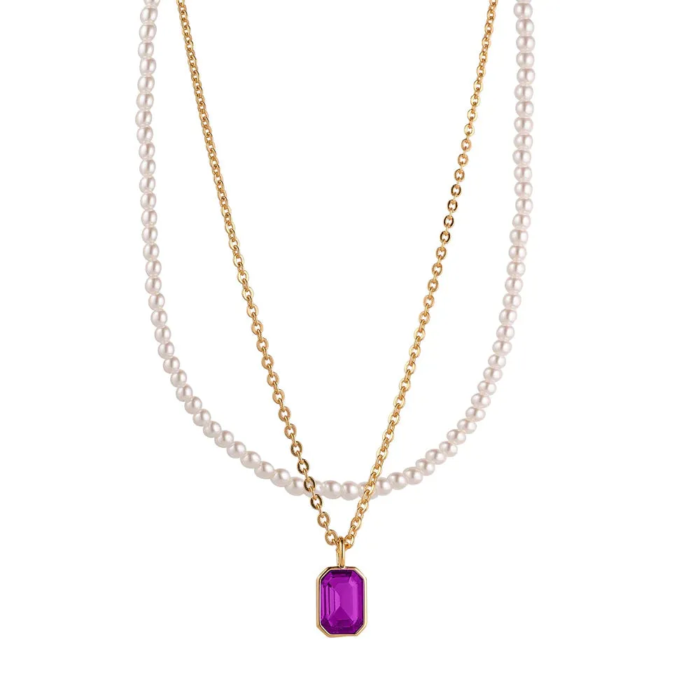 Pearl & Amethyst Layered Necklace by KNIGHT & DAY