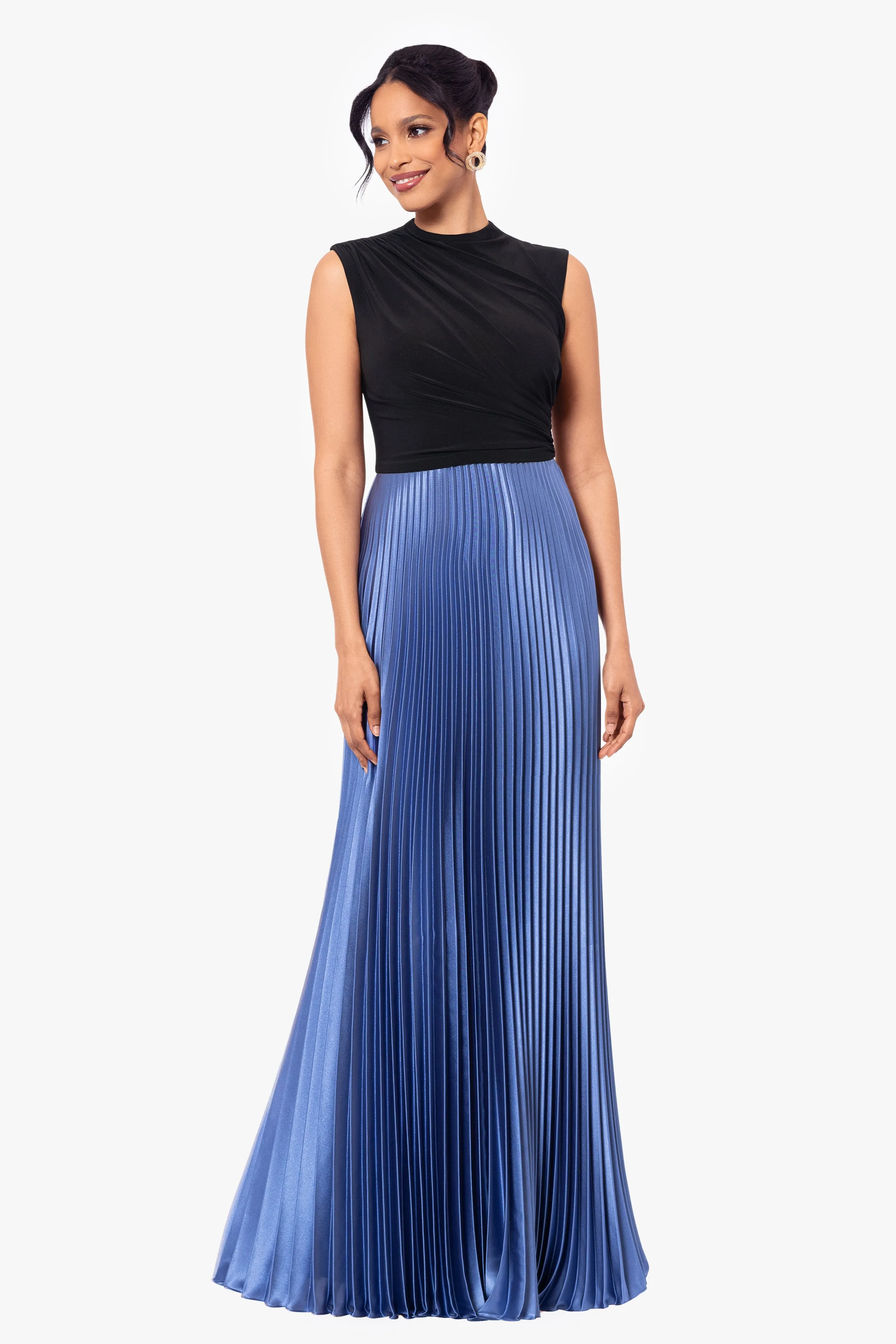 Long Jersey Knit Pleated Skirt Dress