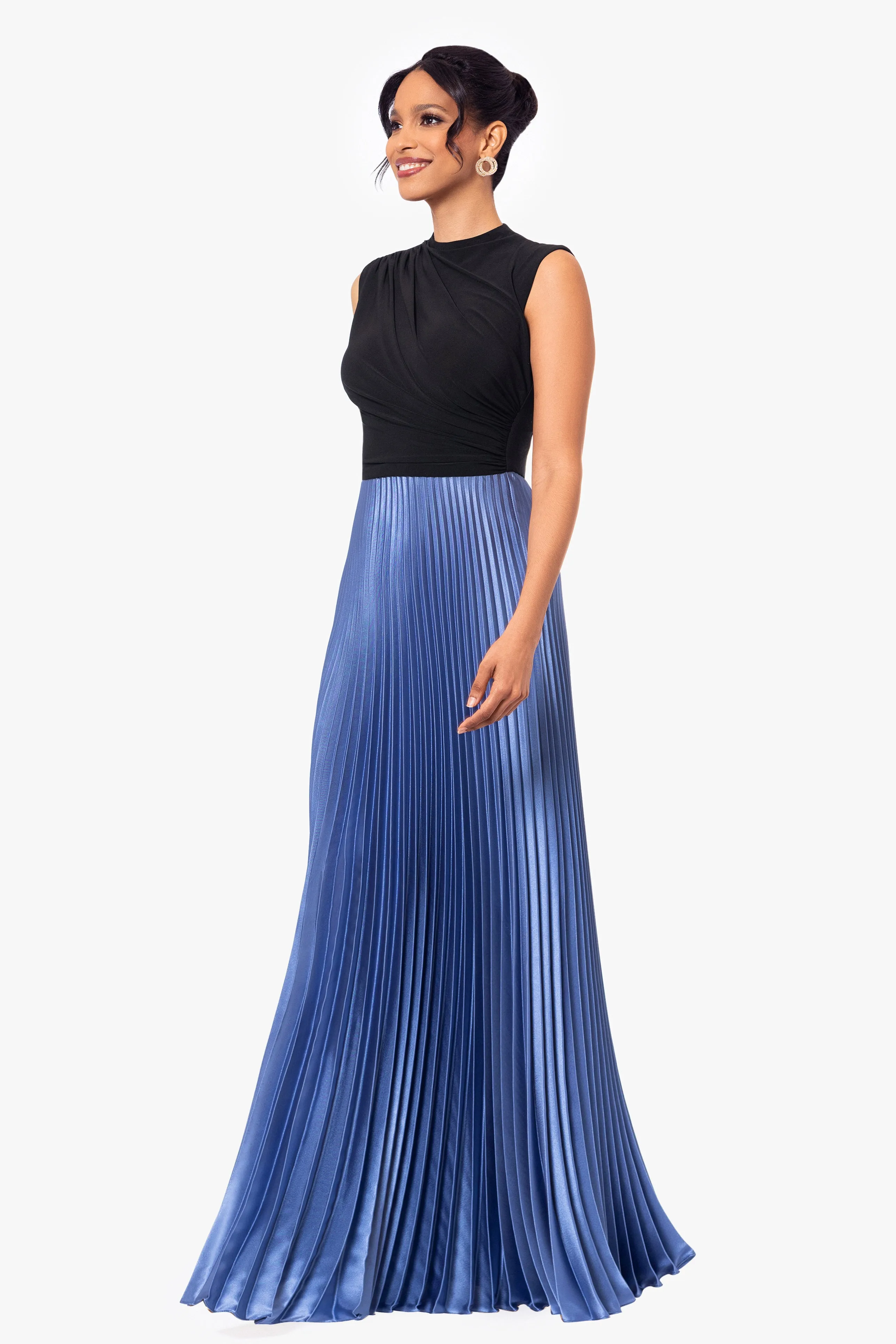 Long Jersey Knit Pleated Skirt Dress