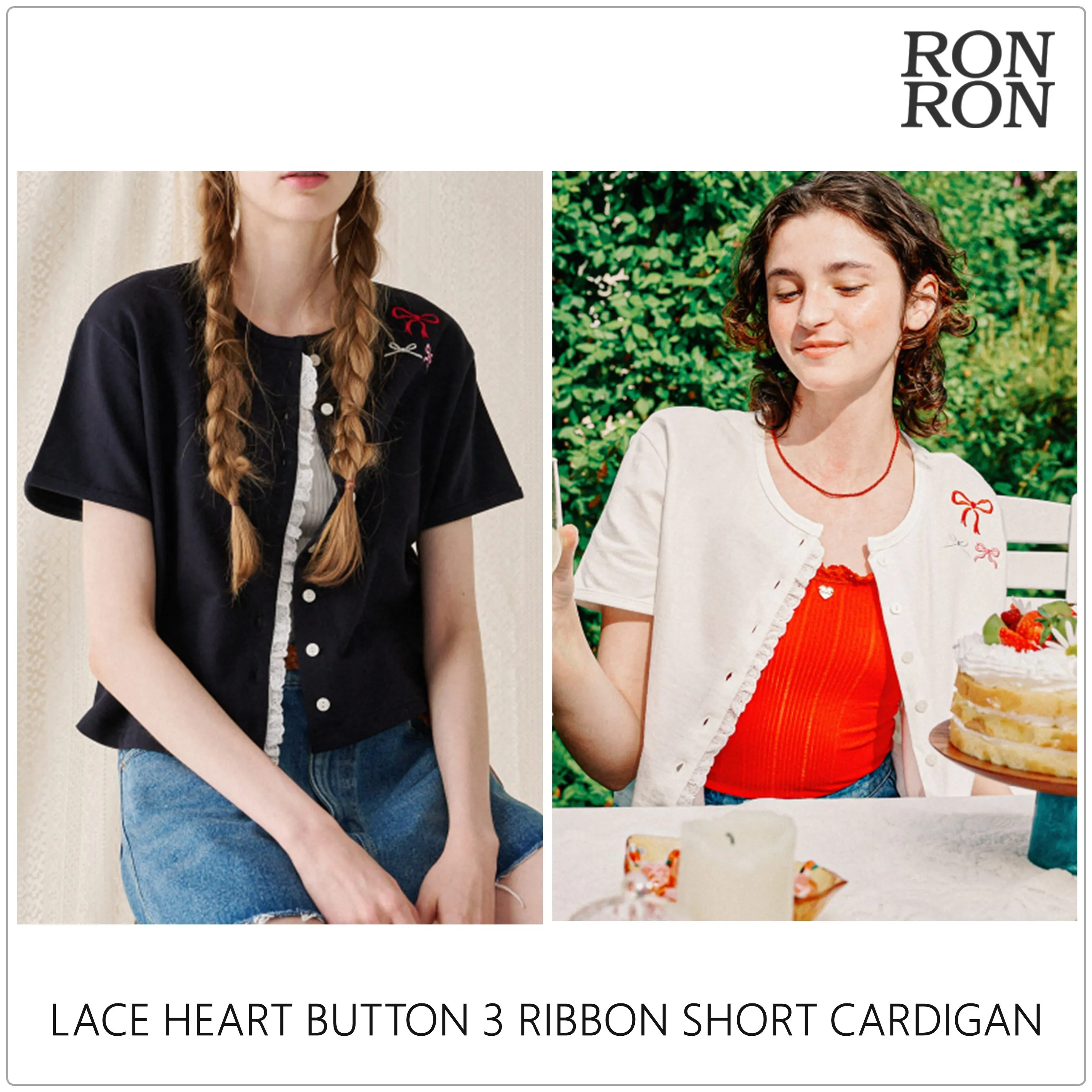 Ronron Plain Cotton Short Sleeves Logo Cardigans