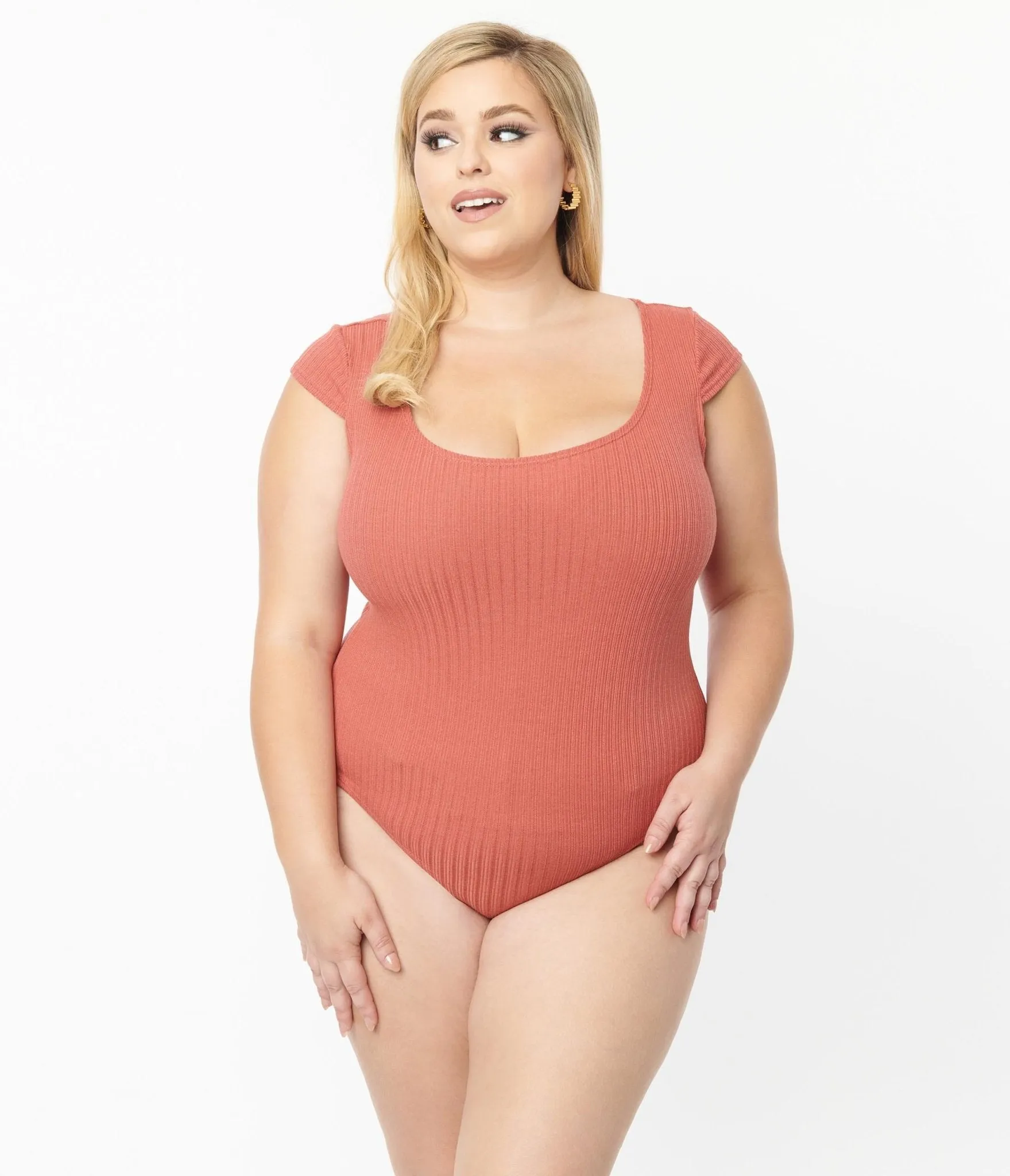 Plus Size Bodysuit in Dusty Rose with Scoop Neck