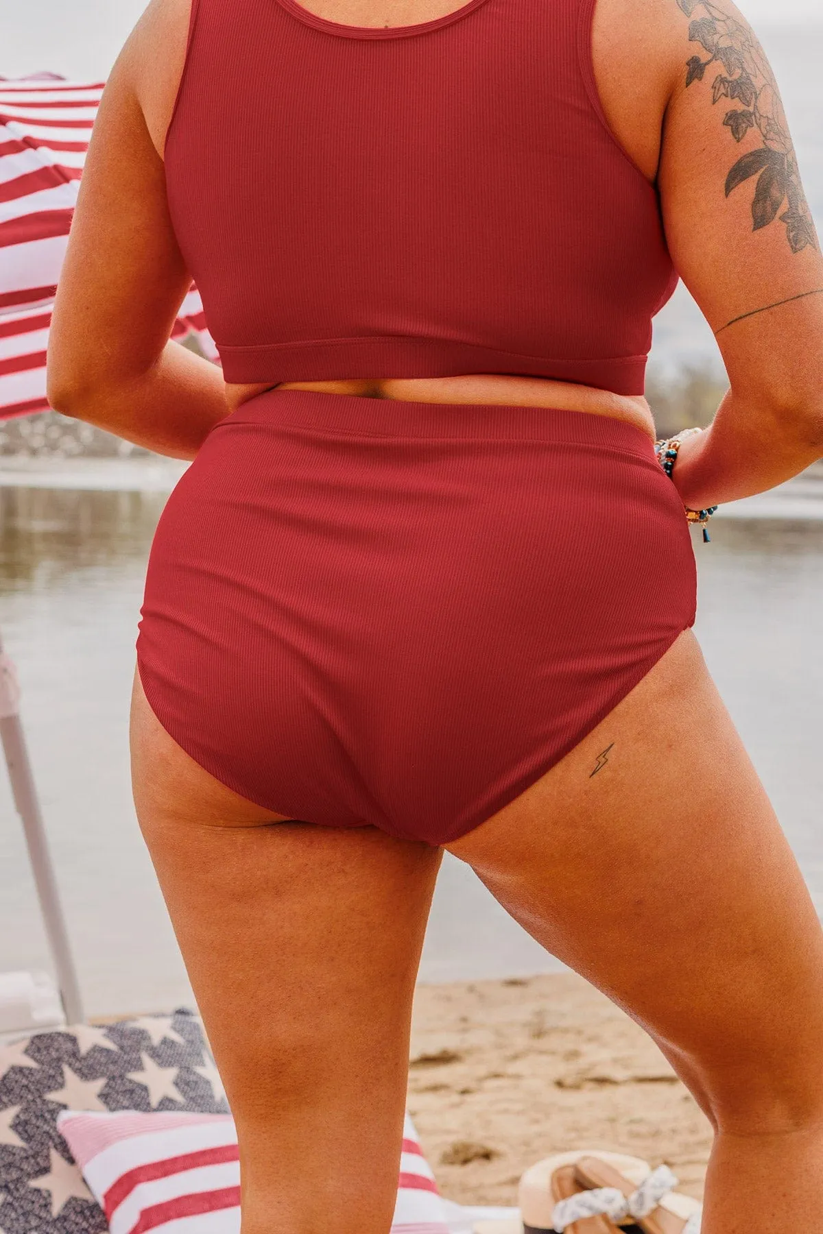 Red Ribbed Swim Bottoms