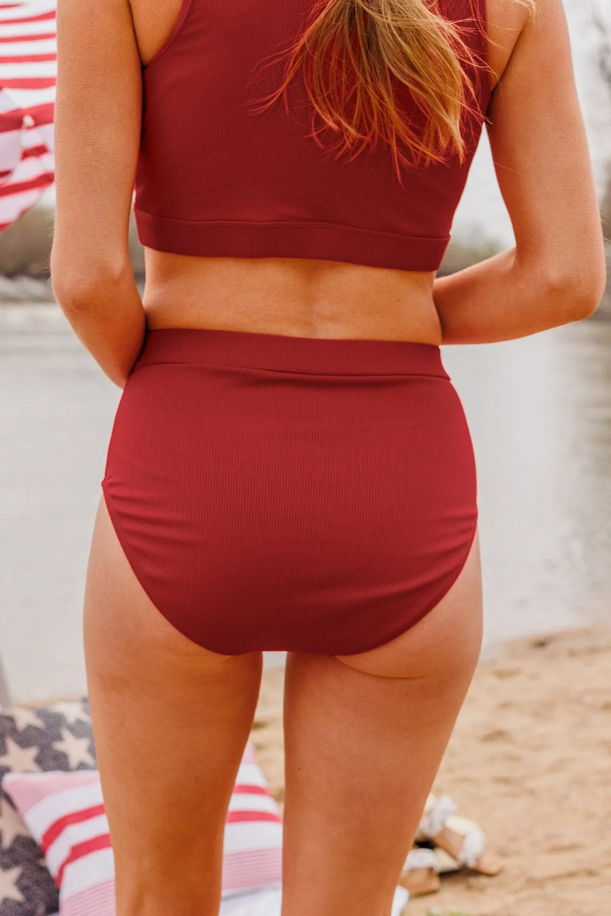 Red Ribbed Swim Bottoms